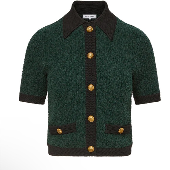 Veronica Beard Green and Black Short Sleeve Cardigan - Picture 2 of 11